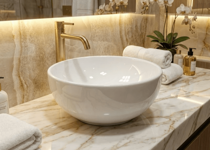 Bol petite salle d'eau Tunisie / Petites Salle de bains Tunisie / Bol à poser mini prix Tunisie / Petite vasque bol à poser blanche Tunisie / Vasque de salle de bain forme de bol Tunisie