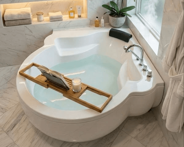 Baignoire Tunisie / Sanitaire Tunisie / Baignoire arrondie Tunisie / Baignoire d'angle Tunisie / Baignoire de coin arrondie Tunisie / Baignoire de coin grande taille Tunisie