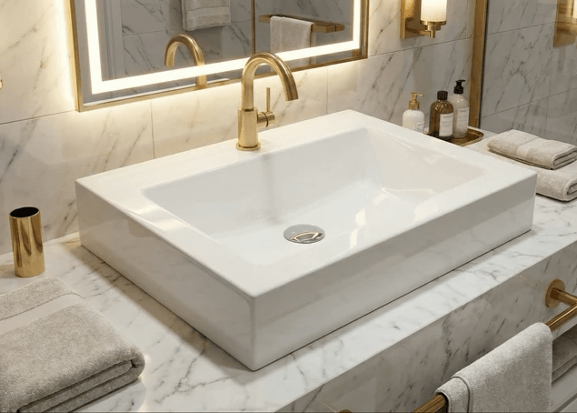 Vasque sanitaire Tunisie / Salle de bains Tunisie / Vasque à poser pas cher Tunisie / Vasque à poser 56 cm Tunisie / Lavabo à poser Tunisie / Vasque rectangulaire à poser Tunisie