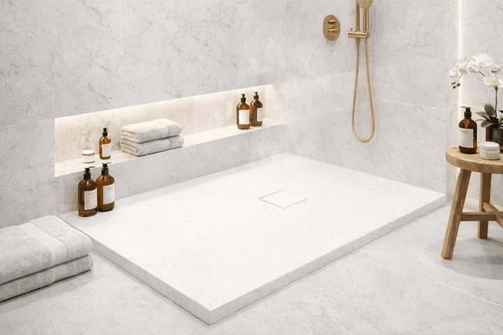 Receveur extra-plat blanc Tunisie / Receveur de douche à l'italienne blanc Tunisie / Receveur de douche blanc grande taille Tunisie / Salle de bain Tunisie / Receveur de douche blanc Tunisie / Receveur de douche sanibel / Sanibel 