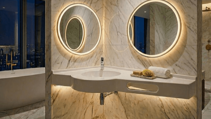 Plan vasque pas cher Tunisie / Plan vasque à poser salle de bain Tunisie / Sanitaire salle de bain Tunisie / Plan-vasque d'angle / Pan-vasque avec porte-serviette intégré