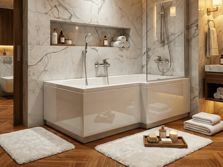 Baignoire en Duralite Tunisie / Baignoire d'angle Tunisie / Baignoire bonne qualité Tunisie / Baignoire douche droite Tunisie 