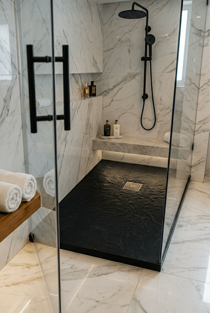 Receveur de douche Tunisie / Receveur rectangulaire extra-plat "ardoisé" noir 