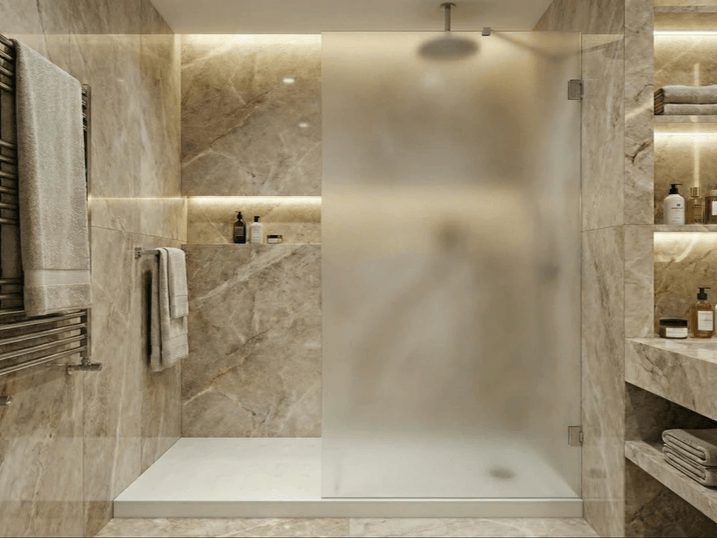 Douche Tunisie / Salle de bain Tunisie / Receveur de douche Tunisie / Douche à l'italienne Tunisie / Parois de douche Tunisie / Parois de douche design Tunisie / Parois de douche verre sablé Tunisie