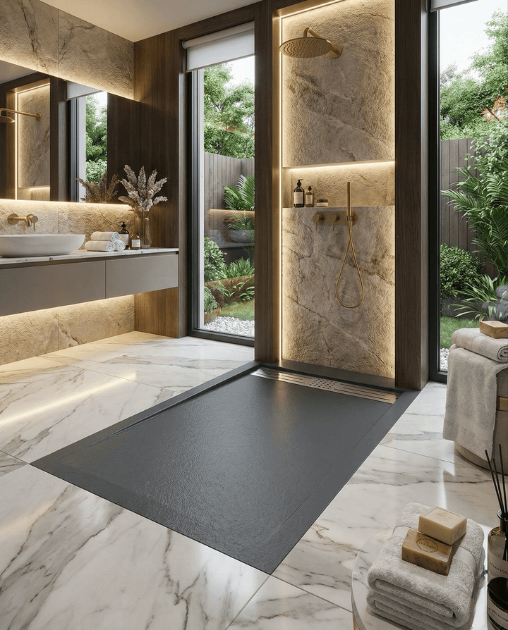 Receveur de douche Tunisie / Receveur rectangulaire extra-plat "Galaxite" gris