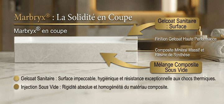 Receveurs de douche Tunisie - Vue en coupe du matériau Marbryx® / Salle de bains Tunisie / Marbryx 