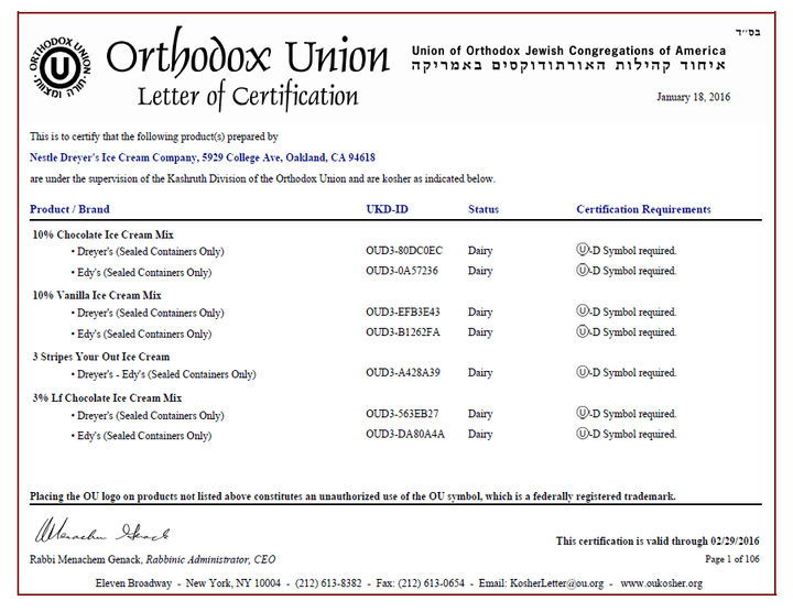 2016 NDIC Kosher Certification