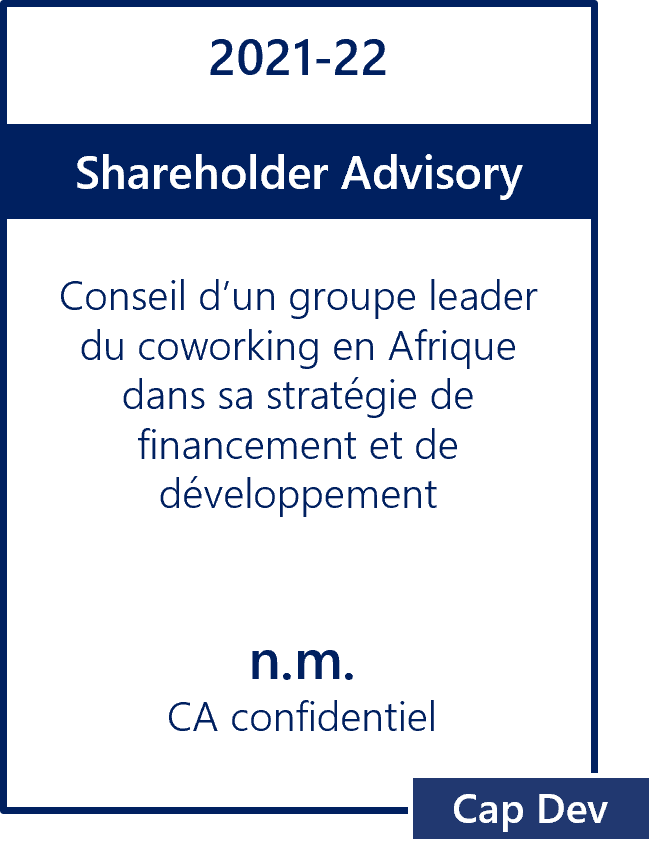 Shareholder Advisory M&A coworking Afrique stratégie financement développement