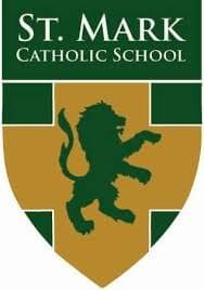 St. Mark Catholic School Logo of a Lion in a Green and Gold Shield