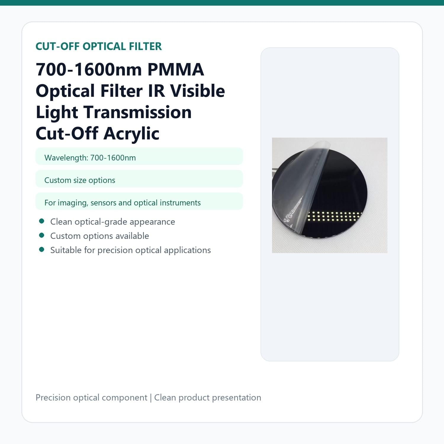 700-1600nm PMMA Optical Filter IR Visible Light Transmission Cut-Off Acrylic