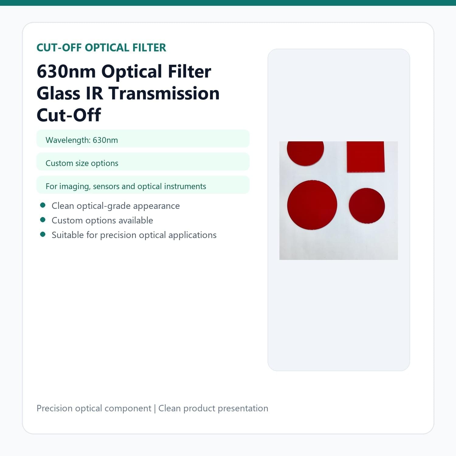 630nm Optical Filter Glass IR Transmission Cut-Off HB630