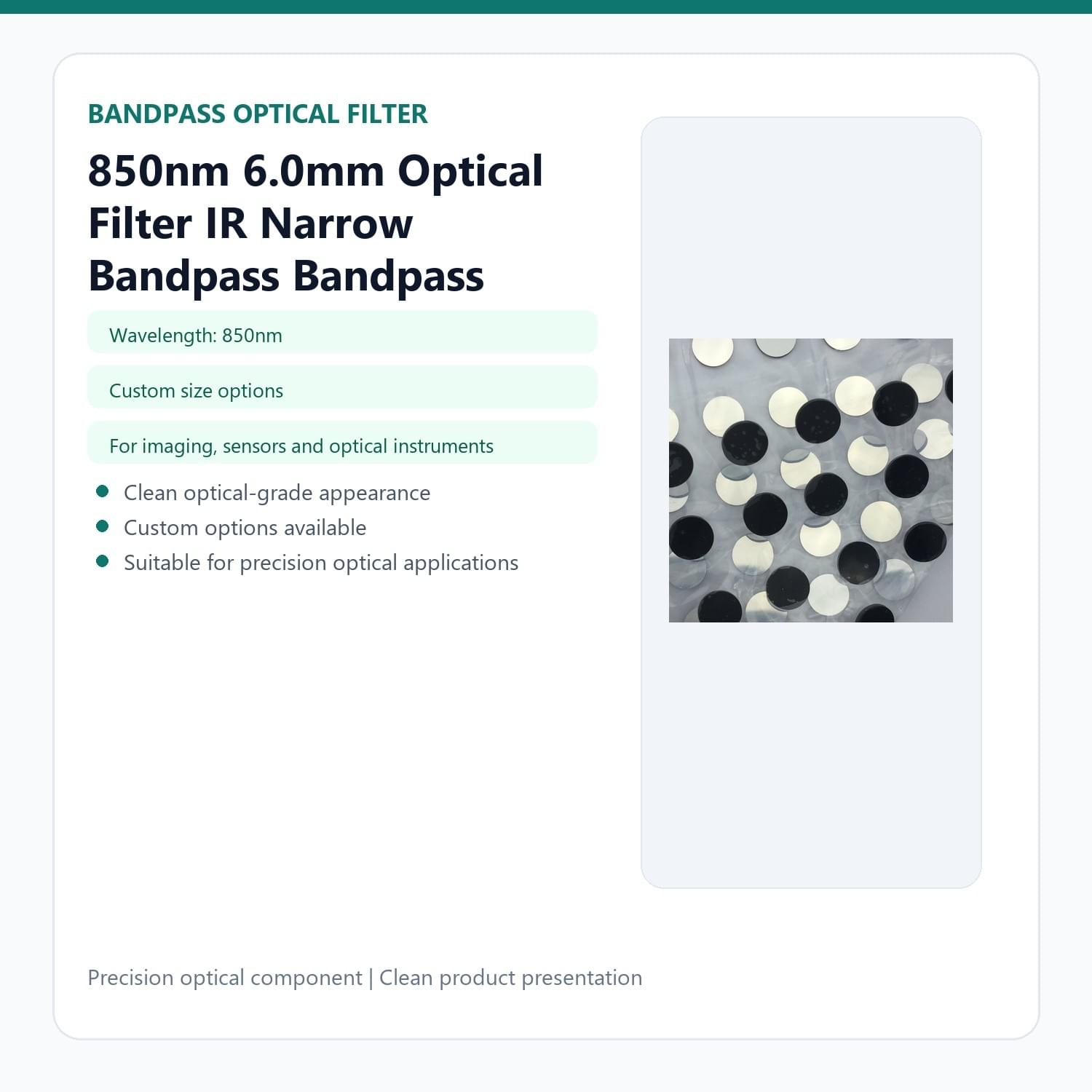 850nm 6.0mm Optical Filter IR Narrow Bandpass Bandpass