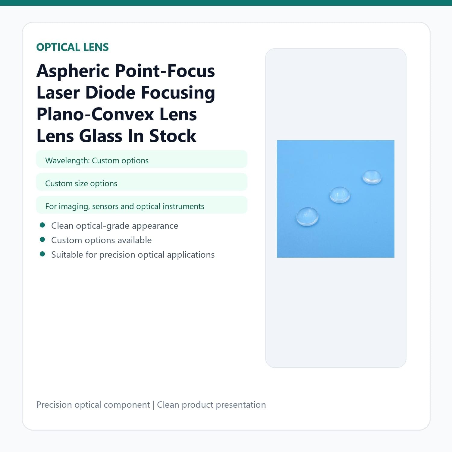 Aspheric Point-Focus Laser Diode Focusing Plano-Convex Glass Lens Multiple Sizes In Stock