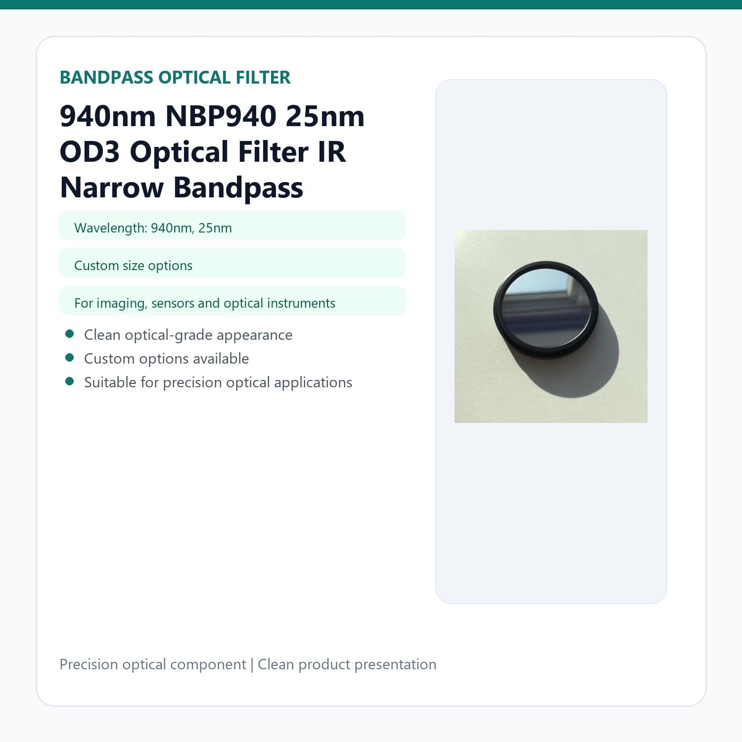 940nm NBP940 25nm OD3 Optical Filter IR Narrow Bandpass