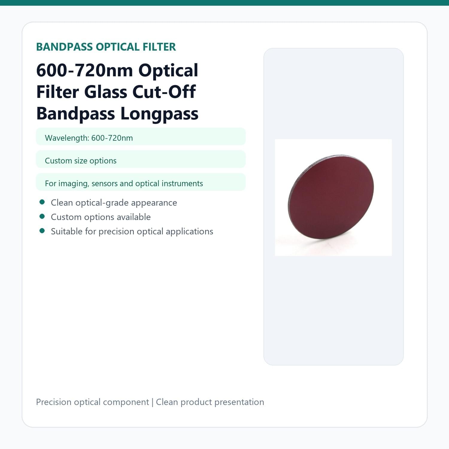 600-720nm Optical Filter Glass Cut-Off Bandpass Longpass HB