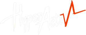 The logo for 'HyperActiv'. The text is stylized, with 'Hyper' in black, and 'Acti' followed by a jagged line resembling a red heart monitor pulse or ECG line.