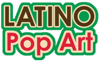 Latino Pop Art Official Logo in Green, Brown, and Red. 