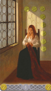 Triple Goddess Tarot- 8 of Pentacles