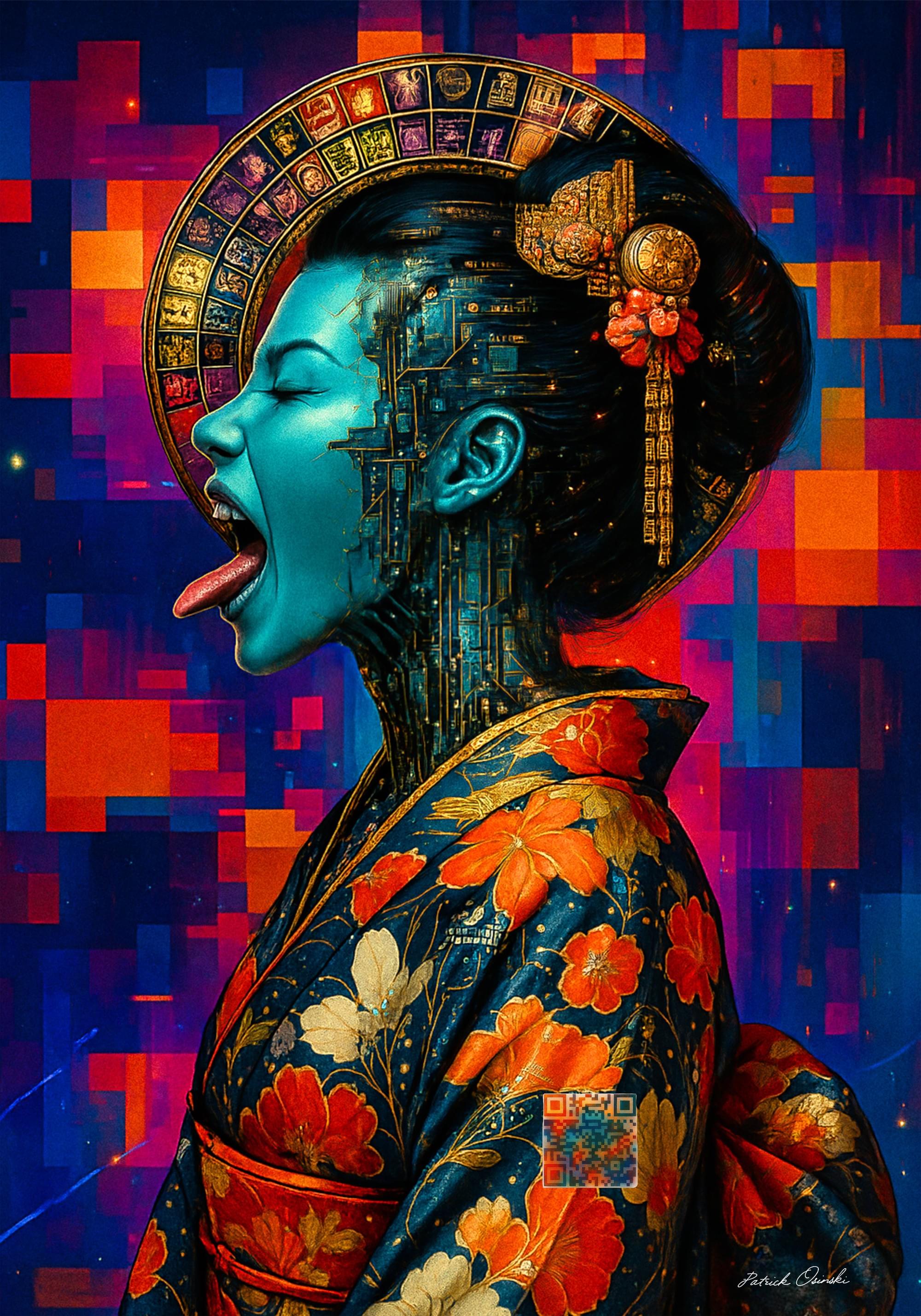 Neo Geisha main metal artwork 84x60 cm