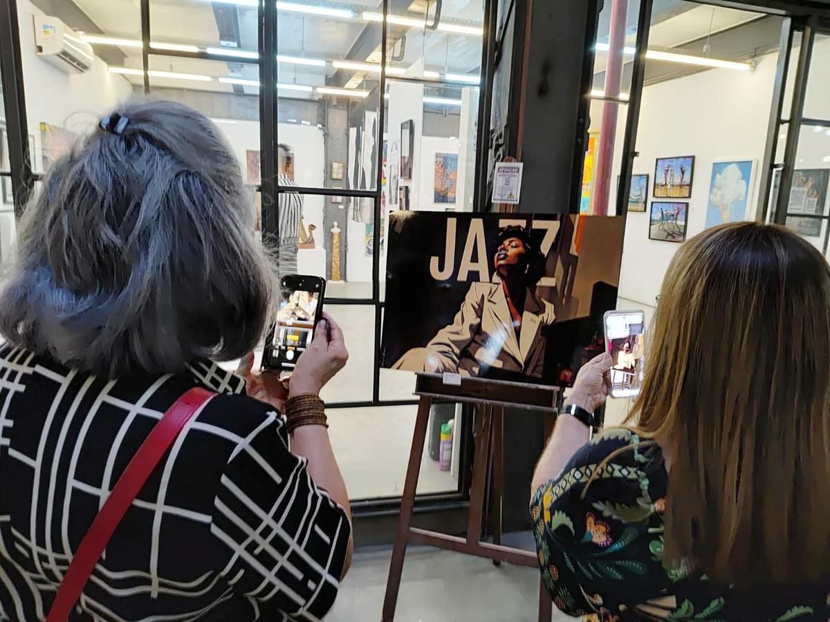Midnight Jazz in an exhibition setting, phygital metal artwork