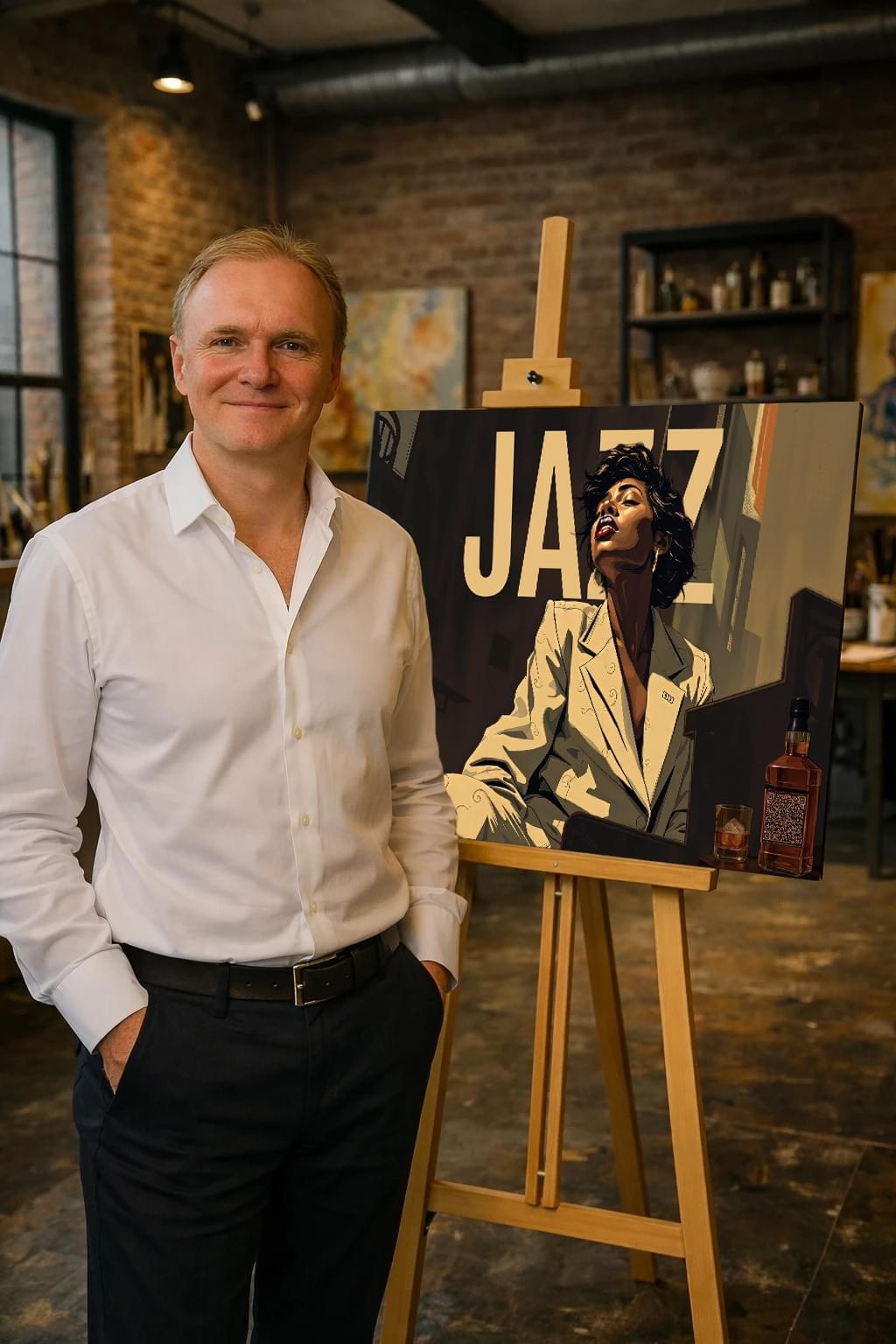 Midnight Jazz one-of-one phygital metal artwork by Patrick Osinski, 84x60 cm, real photo