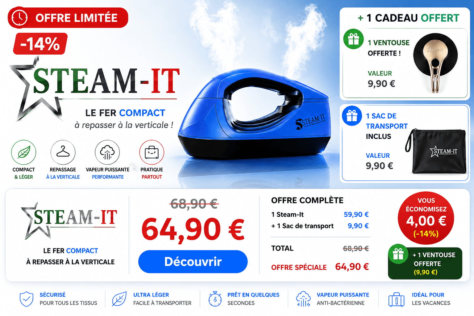 Offre Steam-it fer compact repassage vertical IDASTUCE