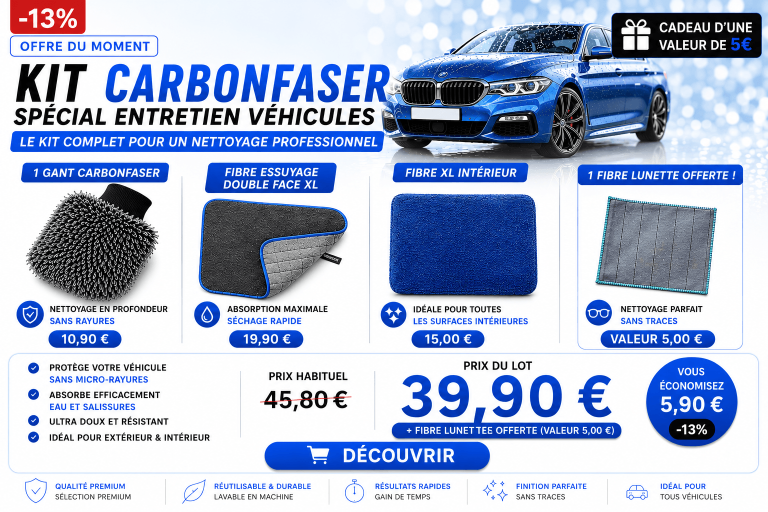 Kit Carbonfaser entretien et nettoyage voiture IDASTUCE