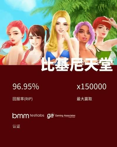 PG电子高RTP游戏比基尼天堂试玩画面，RTP为96.95%