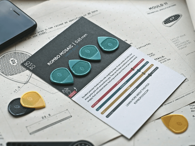 Prototype product data sheet on a desk during testing