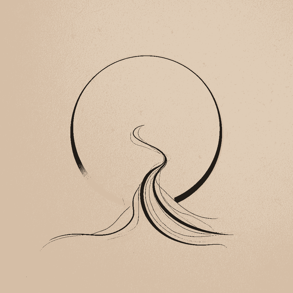 Zen-inspired line icon representing identity transformation through travel Zen-inspired line icon representing identity transformation through travel