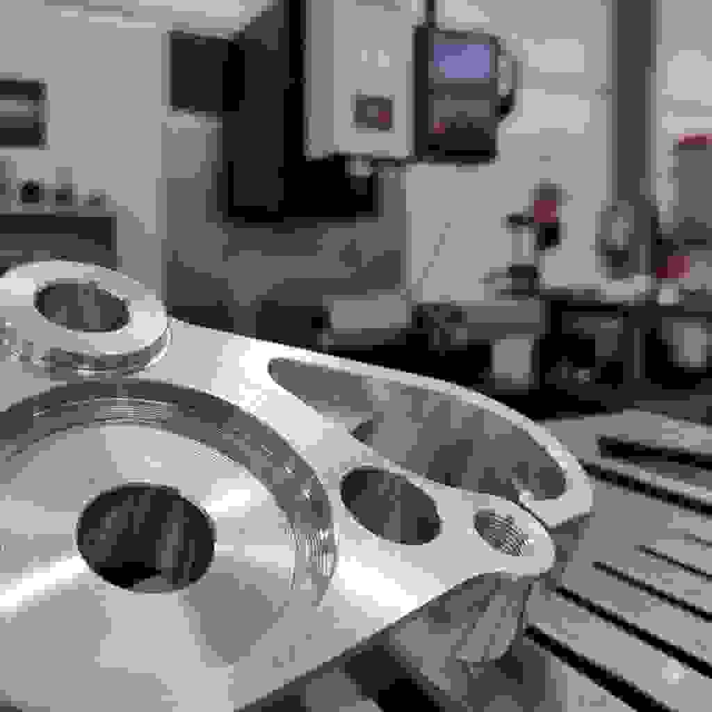 close-up view of CNC machined aluminum part with visible tool marks and precision surface finish close-up view of CNC machined aluminum part with visible tool marks and precision surface finish