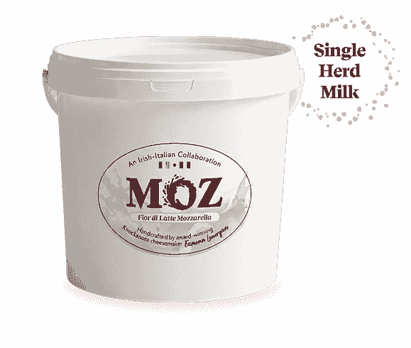 MOZ Fior di Latte mozzarella tub made with single-herd Irish milk. MOZ Fior di Latte mozzarella tub made with single-herd Irish milk.
