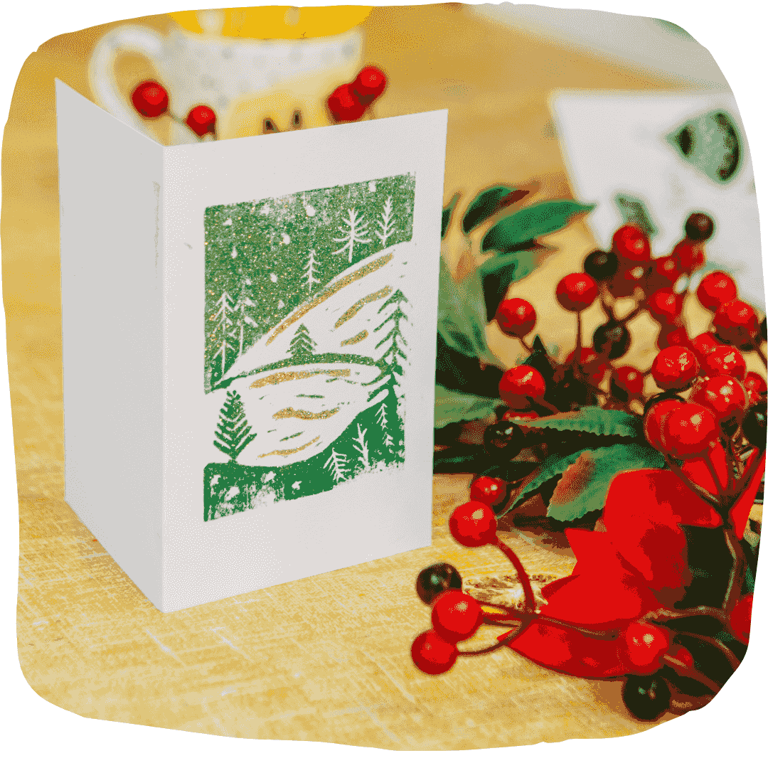 Creative team building Christmas cards lino printing ideas London 