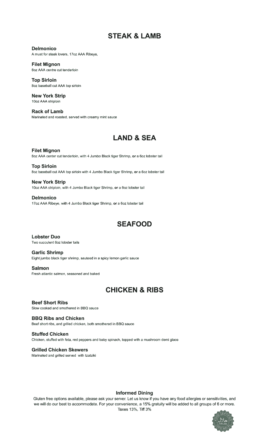 Sheikh's Steakhouse 100% Halal Menu pg2 Sheikh's Steakhouse 100% Halal Menu pg2