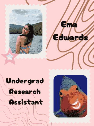Picture of Ema (an undergraduate research assistant) and their favorite animal, an silly fish!! Picture of Ema (an undergraduate research assistant) and their favorite animal, an silly fish!!