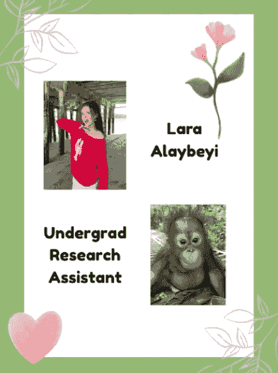 Picture of Lara (an undergraduate research assistant) and their favorite animal, a baby orangutan!! Picture of Lara (an undergraduate research assistant) and their favorite animal, a baby orangutan!!
