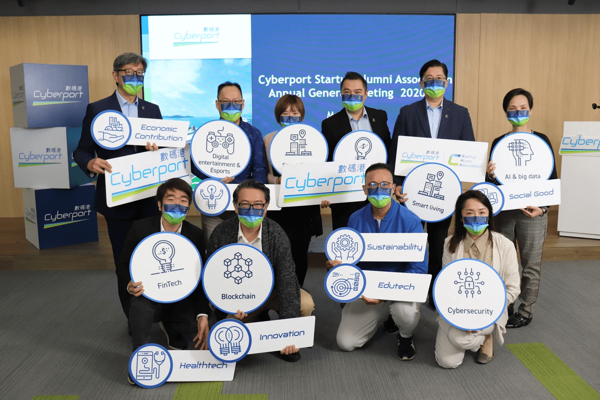 (top row from left to right) Peter Yan, CEO ; Derrick Ngan, Co-President; Viola Lam, Co-President; Michael Lo, VP; Eric Chan, CPMO; Alice So, Head of Entrepreneurship  (2nd row from left to right) Carl Ng, VP; Rex Ma, VP; Raymond Yeung, VP; Agnes Leung, Entrepreneurship Manager