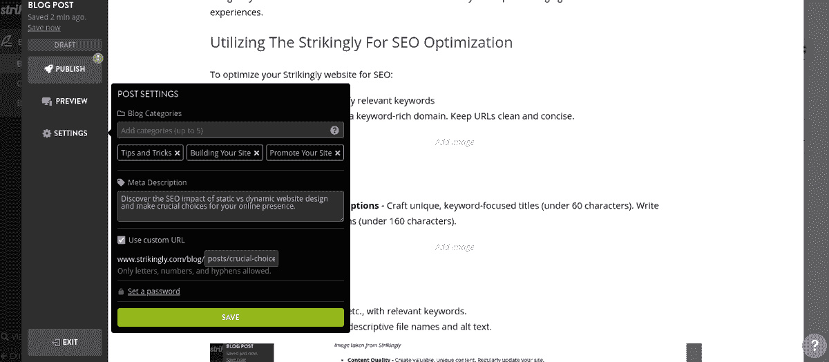 Sử dụng Strikingly để tối ưu hóa SEO