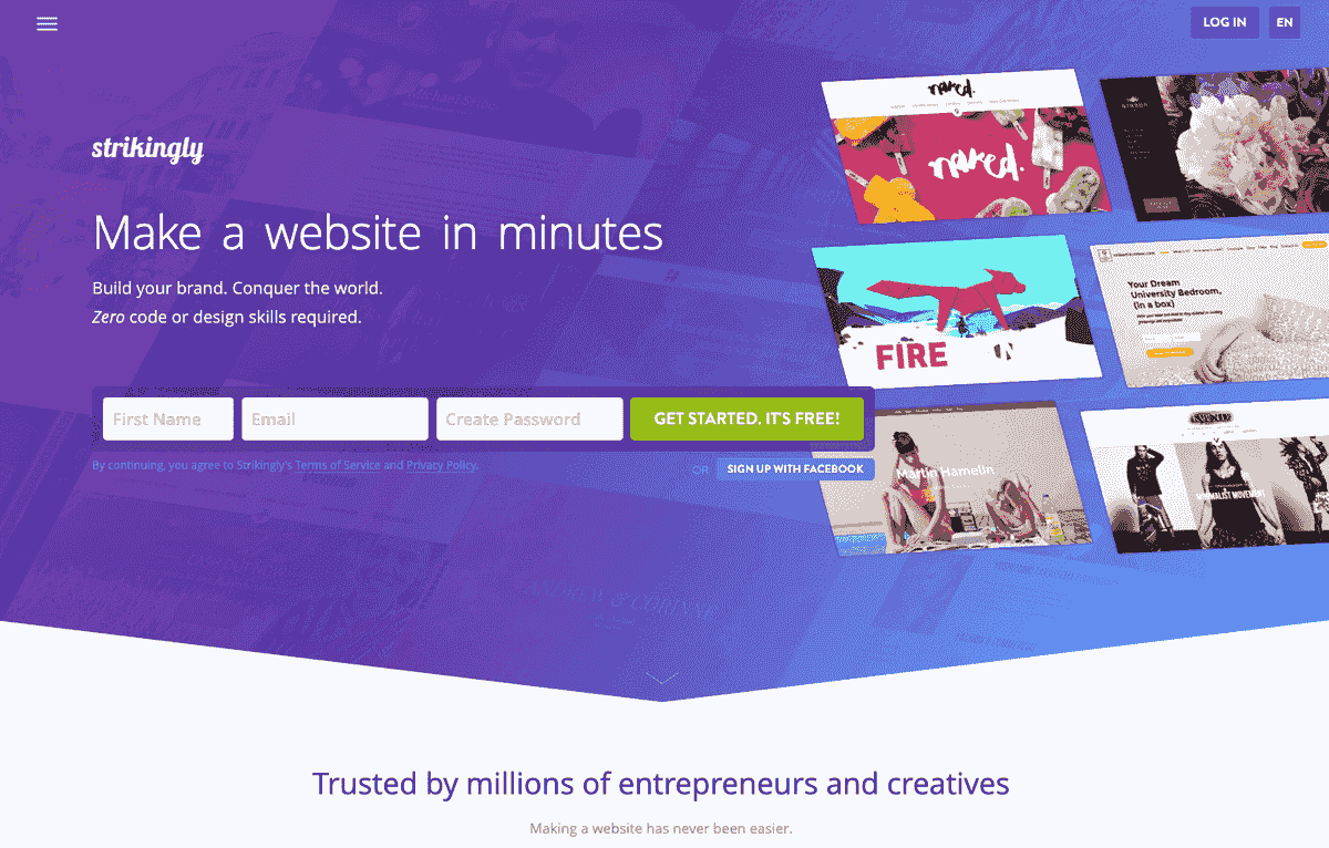 Sử dụng công cụ tạo trang web Strikingly