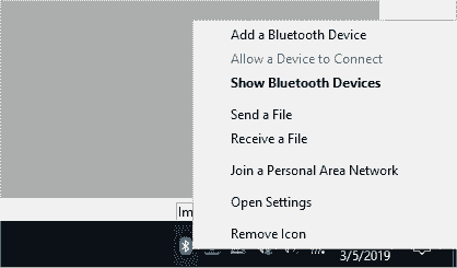 Icon to turn on bluetooth in windows 10 missing
