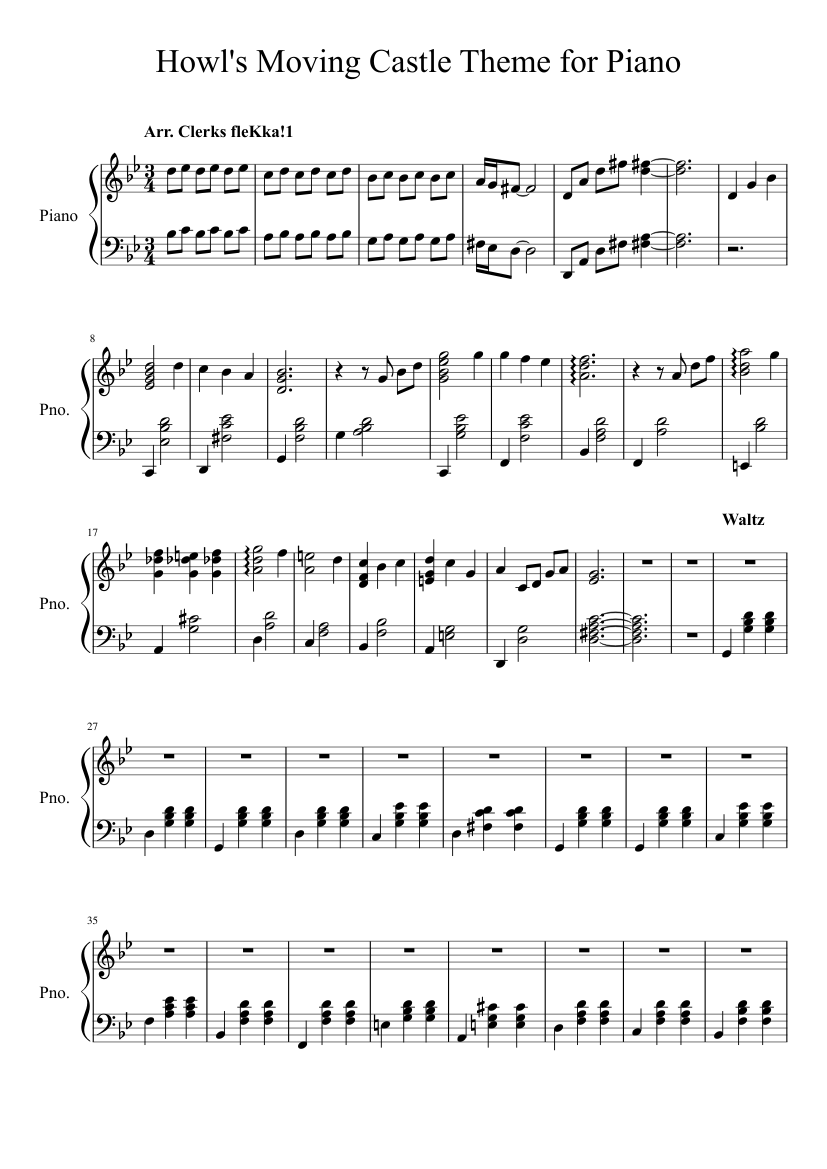 Howl's moving castle theme piano pdf