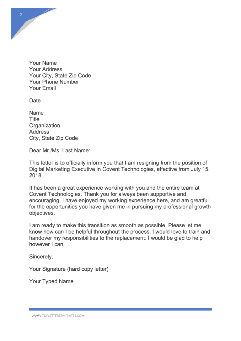 Letter of resignation templates word