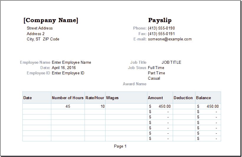 Editable salary slip format in excel