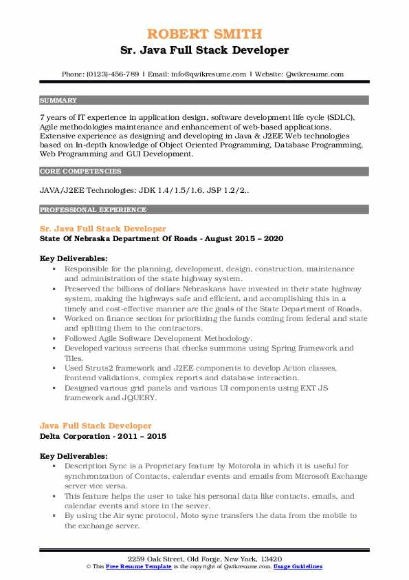 Java full stack developer resume free download