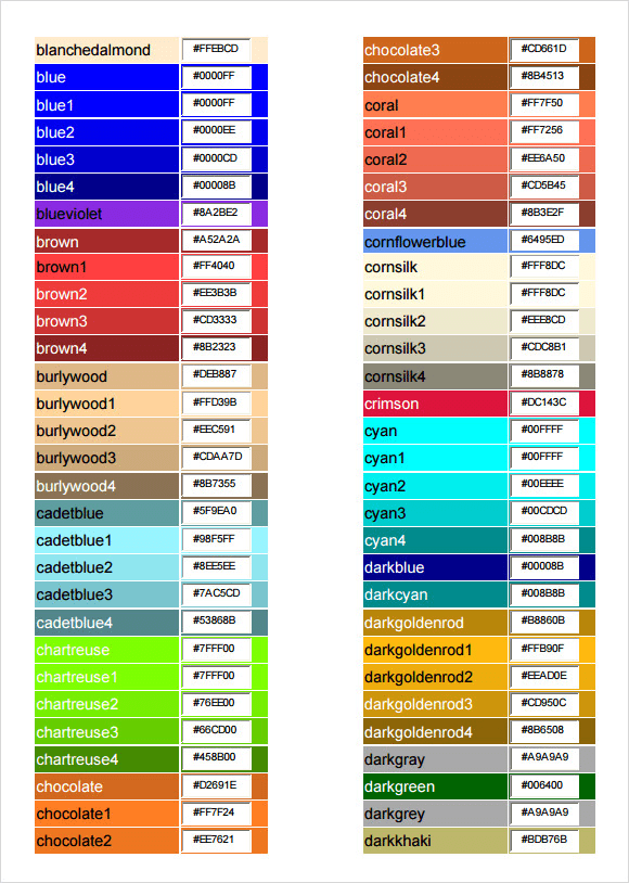 Css color code list pdf