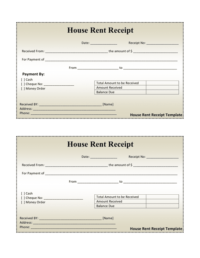 House rent receipt sample