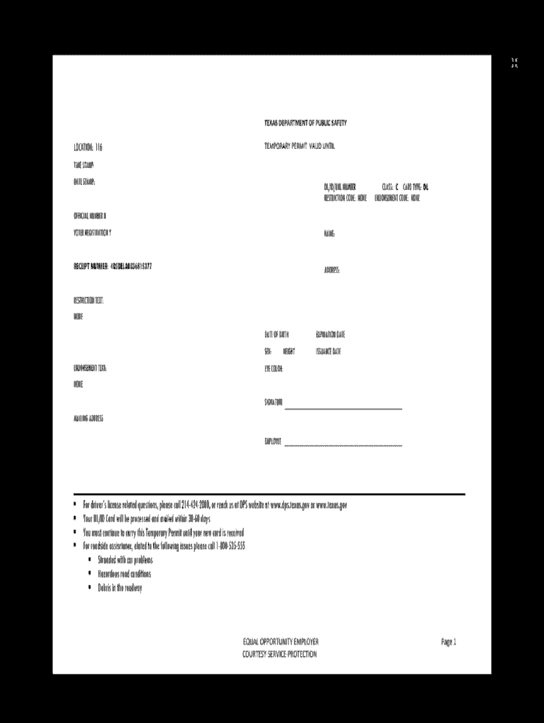 Washington state temporary driver's license template