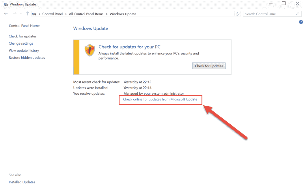 Windows update managed by your system administrator