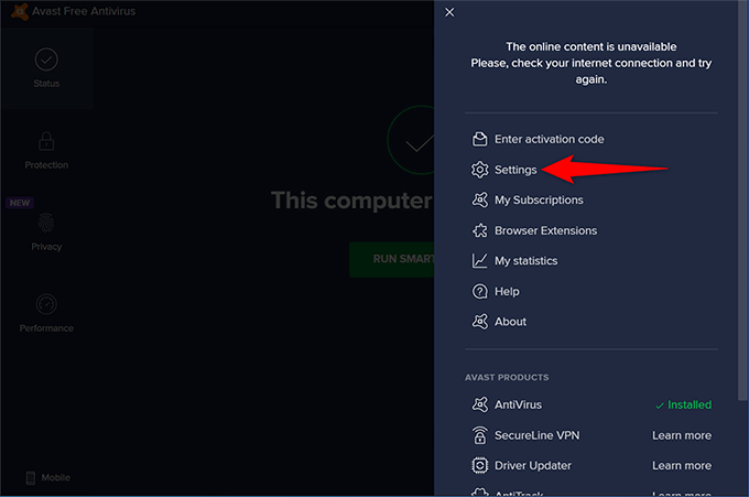 Avast virus definitions has failed