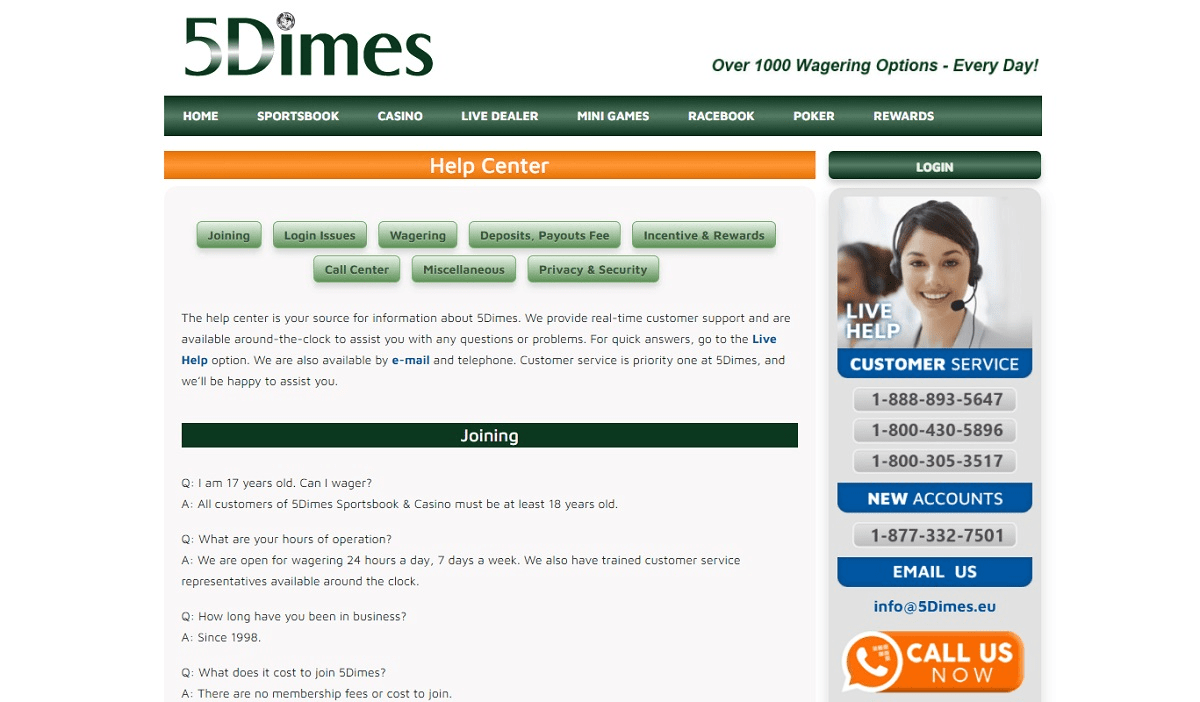 5dimes sportsbook customer service